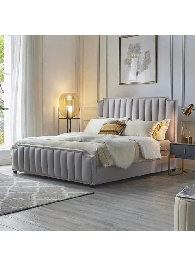 Aroma Homes Bedroom Furniture Queen King size Home Hotel upholstered Fabric bed With medical mattress (200 x 200cm) - Image 1